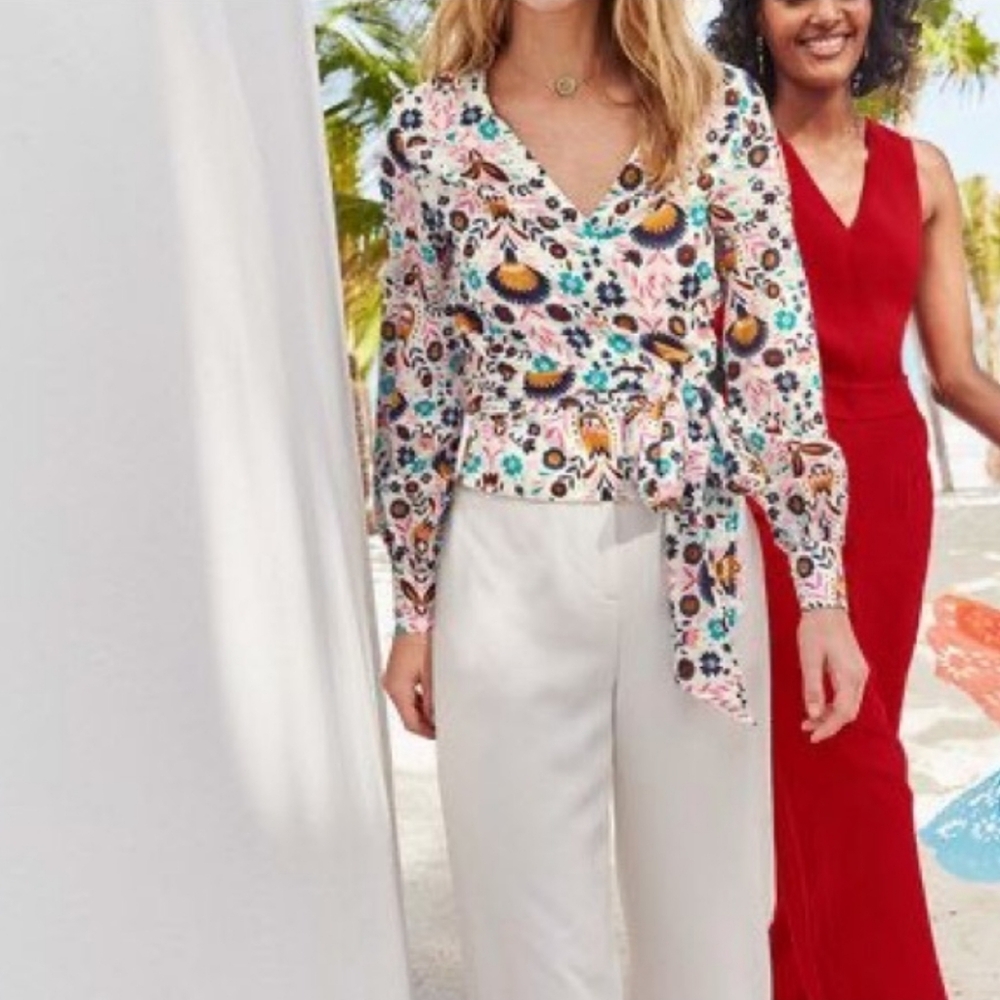 Boden Floral Wrap Blouse - Multicolor Size 4R
